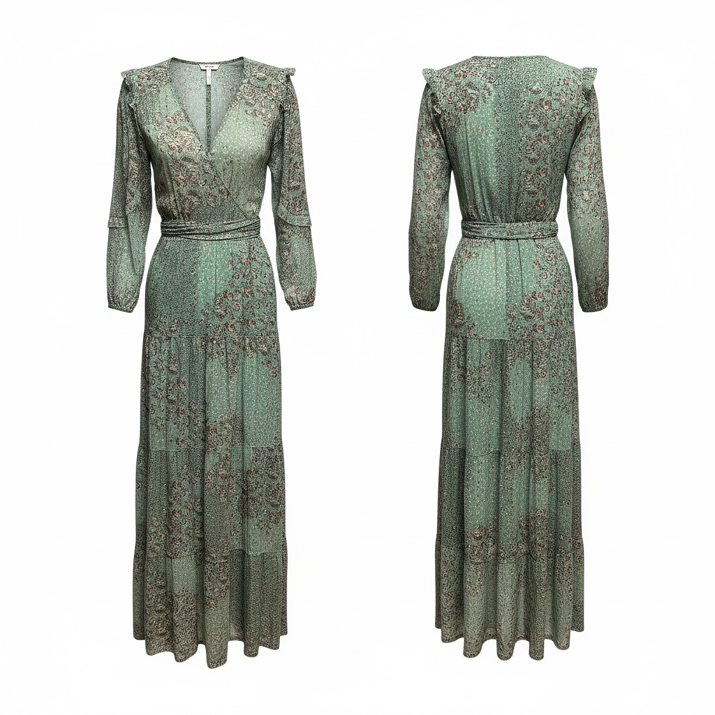 Robe Longue Ba&sh - 2 - Vert Multicolore - État : Très Bon