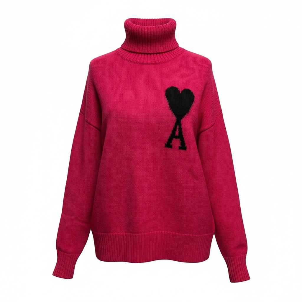 Pull col roulé Ami Paris - M - Rose fuchsia - État : Neuf avec étiquette