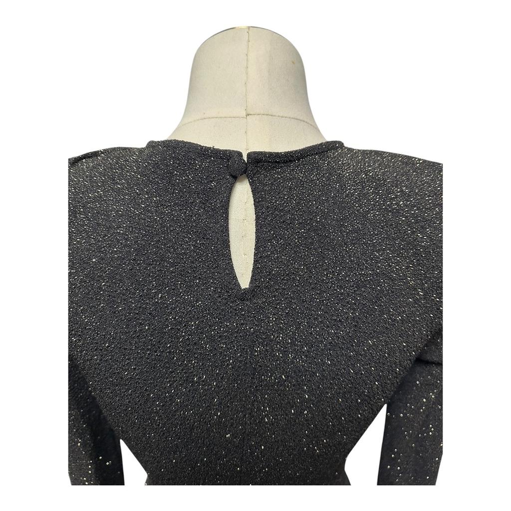 Robe noire mini à manches longues froncée