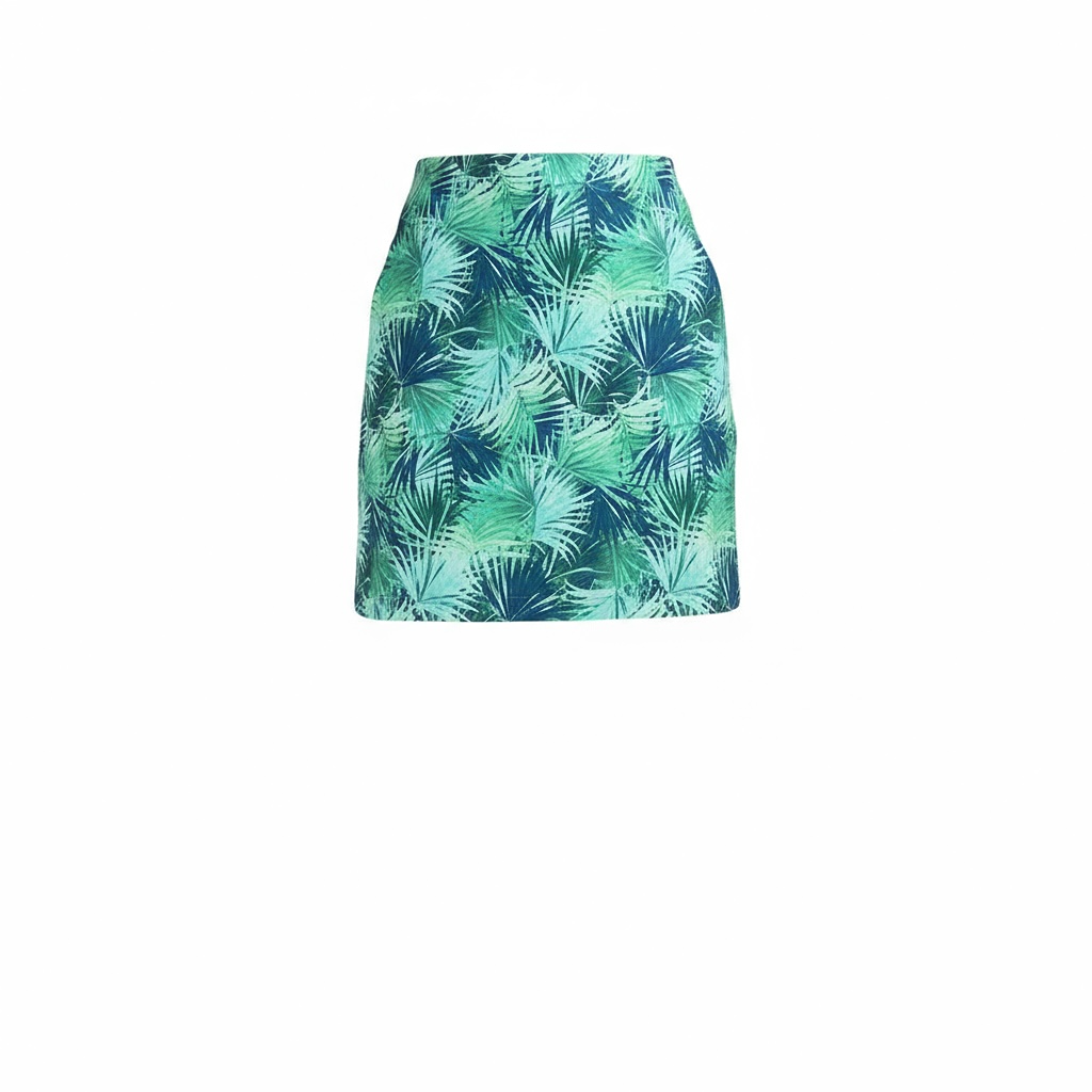 Mini jupe verte imprimé feuilles tropicales