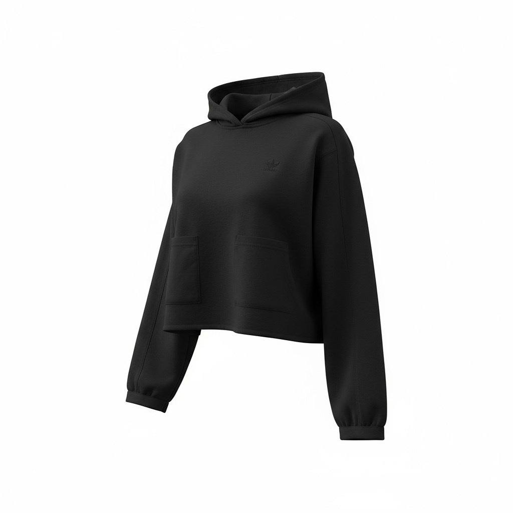 Sweat à capuche court noir femme Adidas