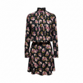 Robe courte noire à fleurs manches longues