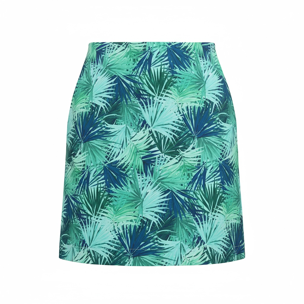 Mini jupe verte imprimé feuilles tropicales