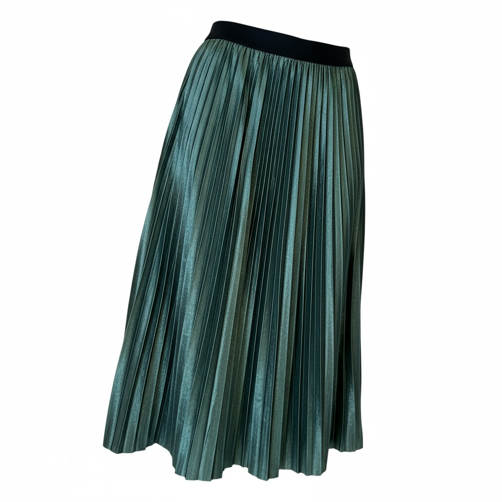 Jupe plissée midi verte métallisée