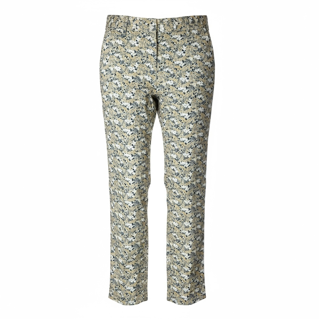 Pantalon femme ajusté motif floral beige