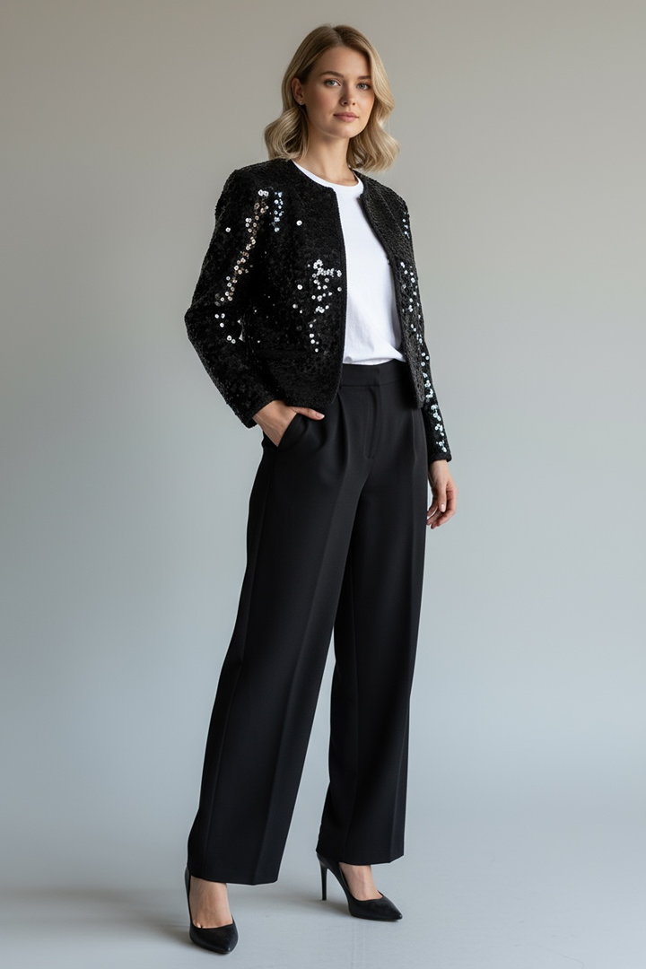 Veste femme noire à sequins chic et élégante