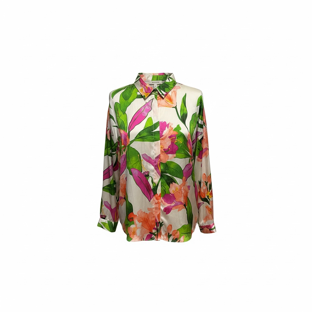 Chemise Zara fleurie satinée - M - Vert - État : Excellent