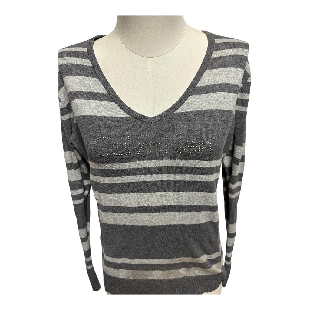 Pull Calvin Klein - M - Gris rayé - État : Excellent