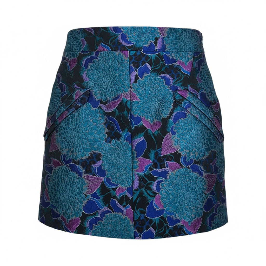 Jupe mini Sfera jacquard floral - S - Bleu - État : Excellent