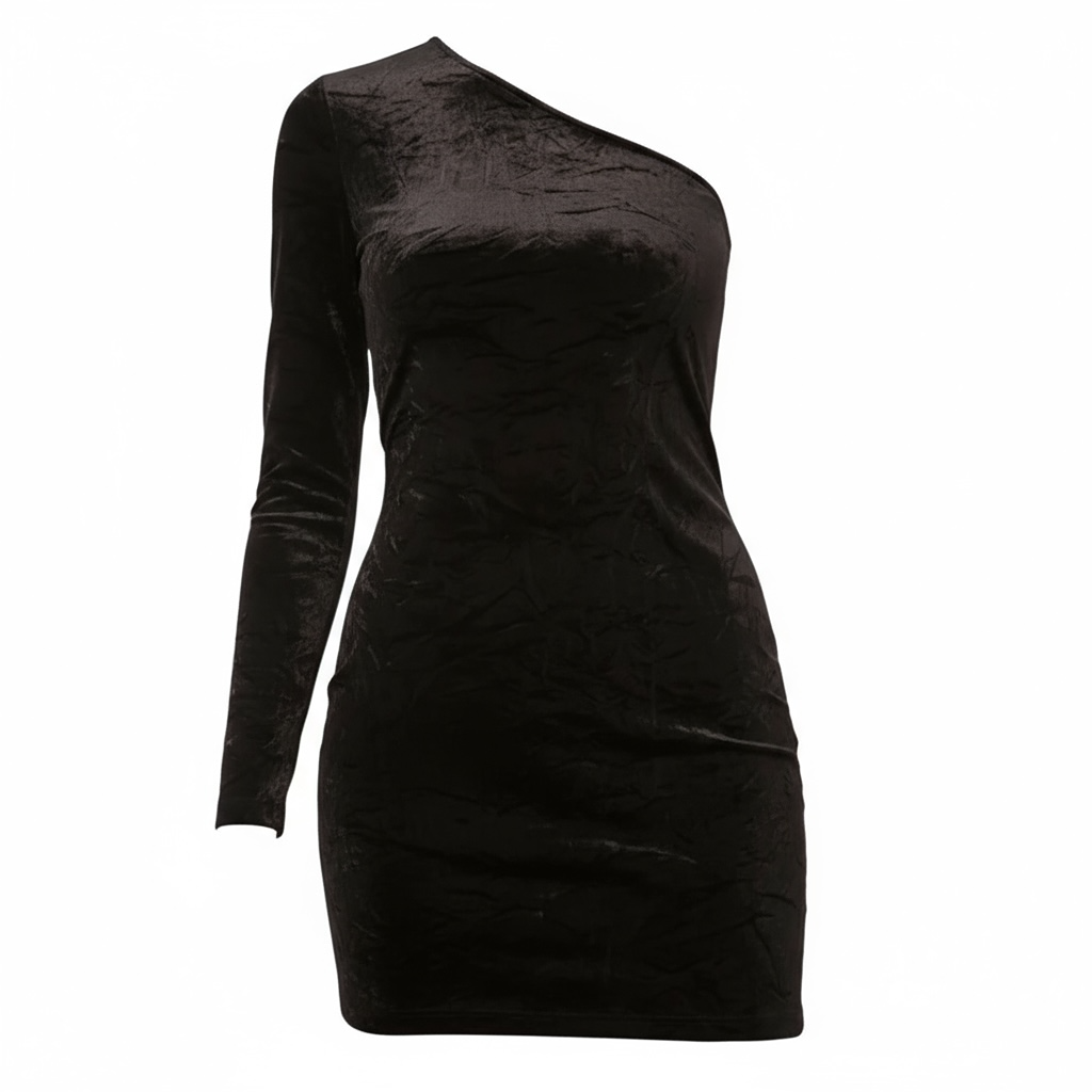 Robe noire mini asymétrique en velours