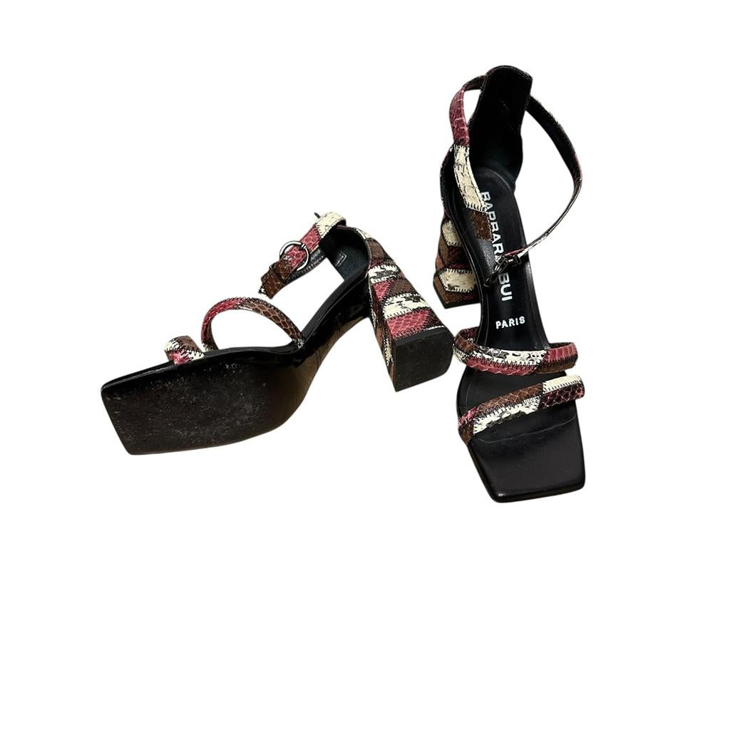 Sandales à talons Barbara Bui - Patchwork serpent multicolore - État : Excellent