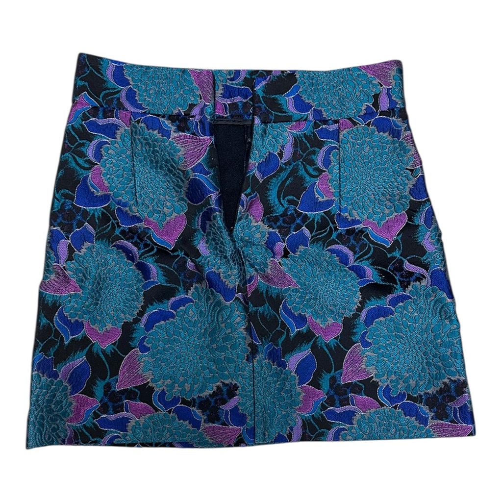 Jupe mini Sfera jacquard floral - S - Bleu - État : Excellent