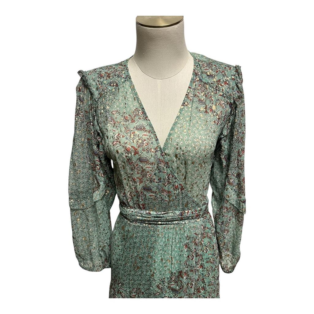 Robe Longue Ba&sh - 2 - Vert Multicolore - État : Très Bon