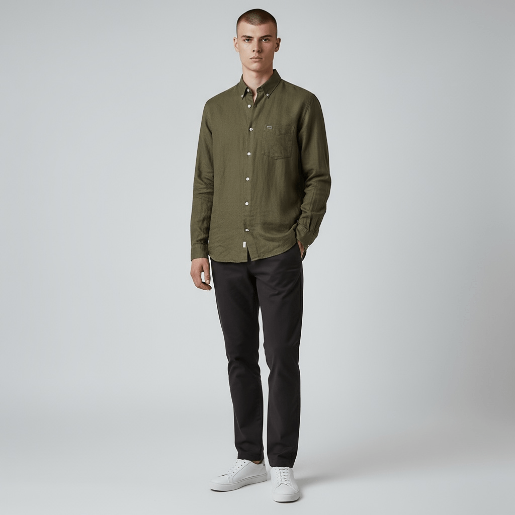 Chemise unie Lacoste – M – Kaki – État : Très bon - BiWear