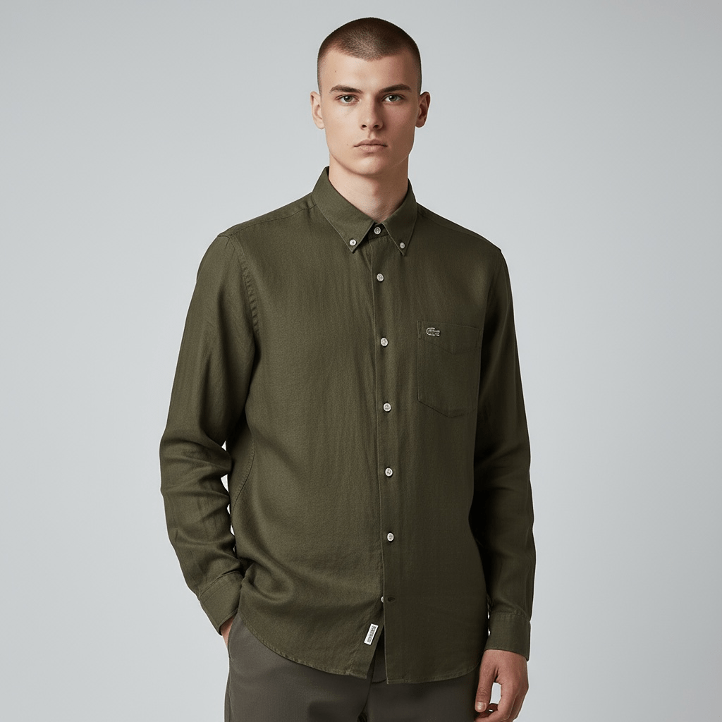 Chemise unie Lacoste – M – Kaki – État : Très bon - BiWear