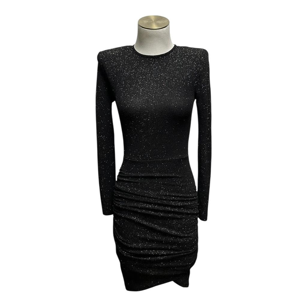 Robe noire mini à manches longues froncée