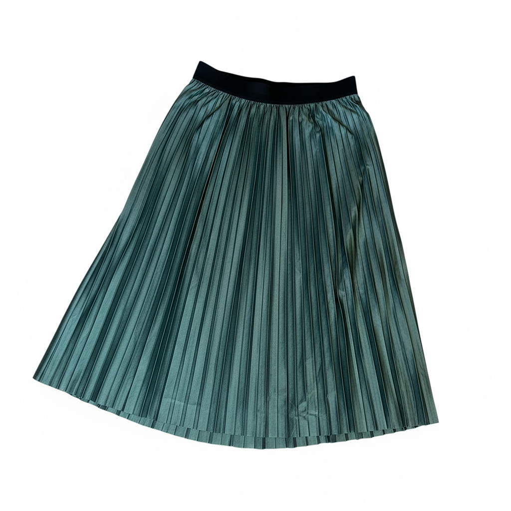 Jupe plissée midi verte métallisée