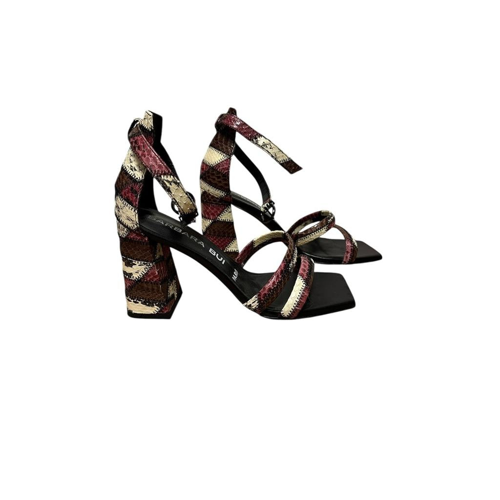 Sandales à talons Barbara Bui - Patchwork serpent multicolore - État : Excellent