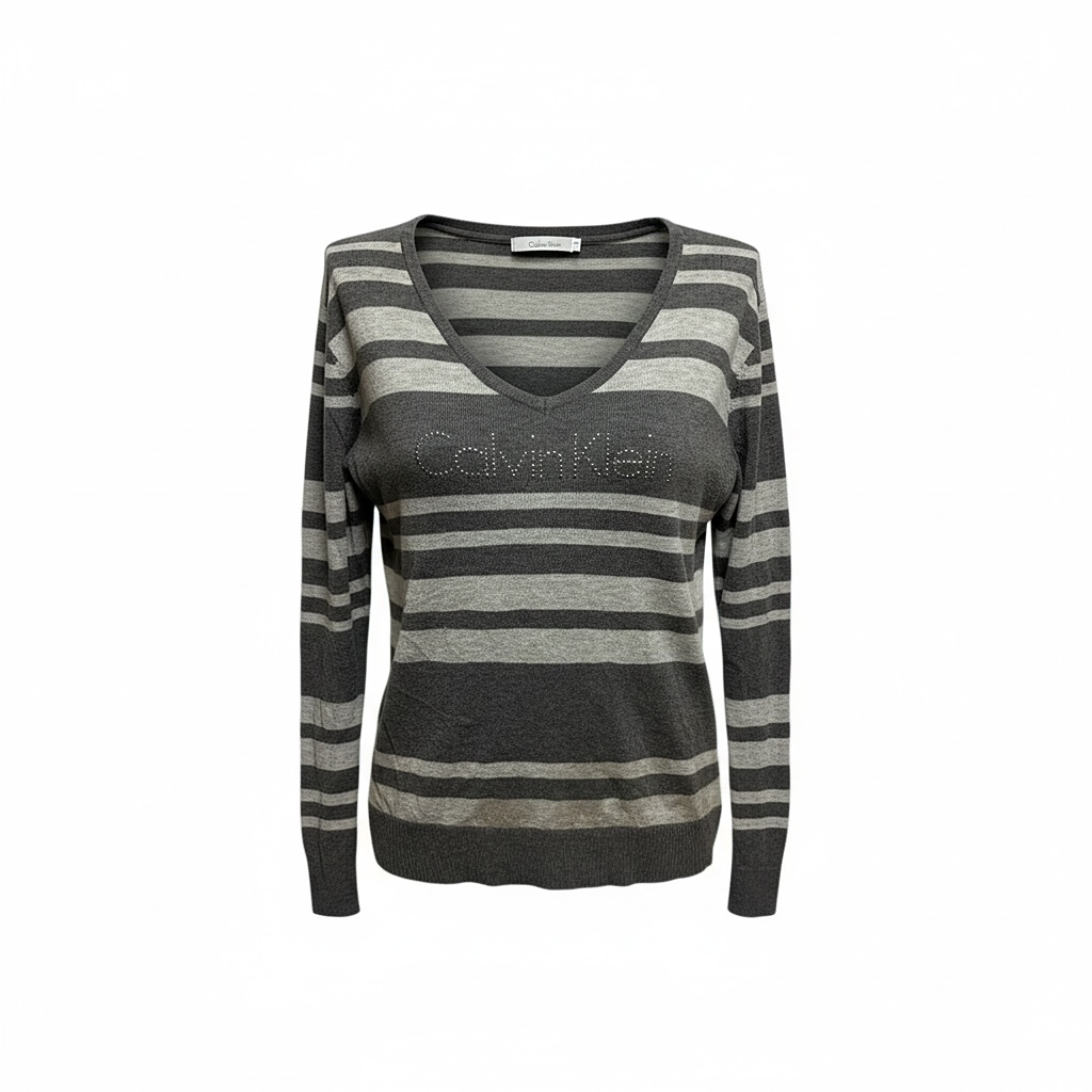 Pull Calvin Klein - M - Gris rayé - État : Excellent