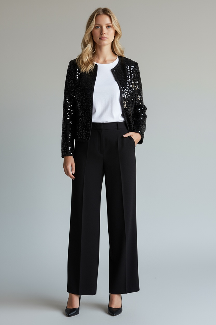 Veste femme noire à sequins chic et élégante