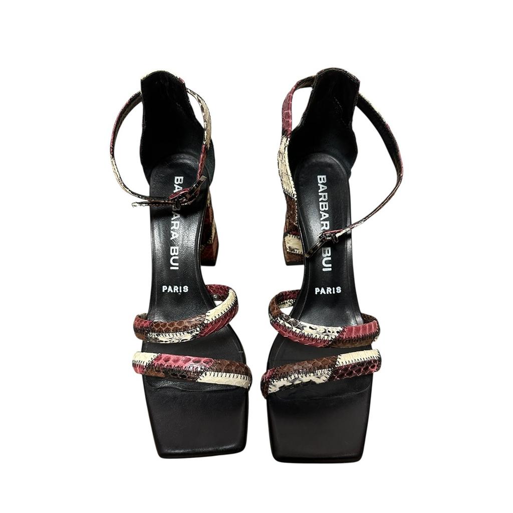 Sandales à talons Barbara Bui - Patchwork serpent multicolore - État : Excellent