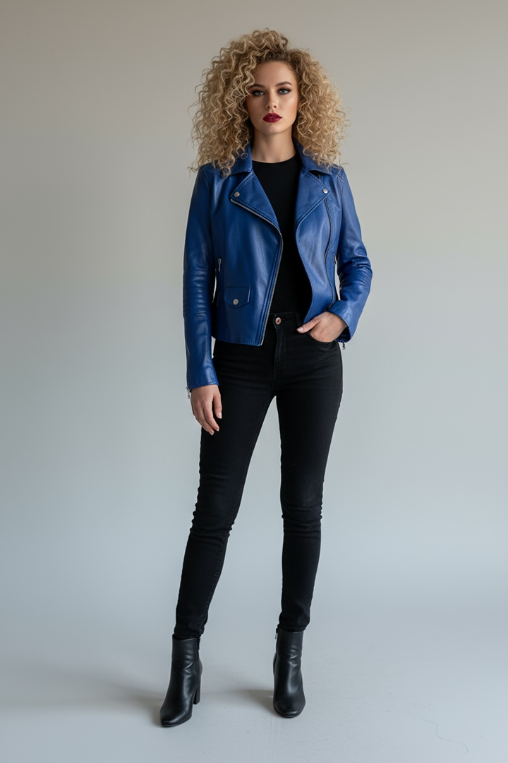 Perfecto Et Blouson De Moto Zapa - L - Bleu - État : Trèsbon