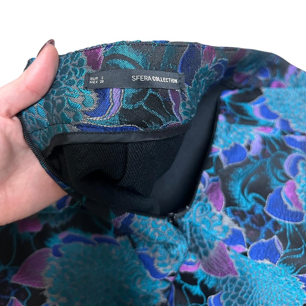 Jupe mini Sfera jacquard floral - S - Bleu - État : Excellent