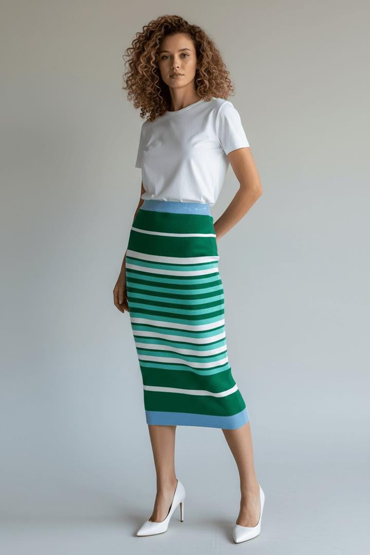 Jupe mi - longue Karl Lagerfeld – S – Blanc/vert – État : Neuf sans étiquette - BiWear