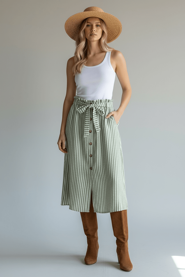 Jupe mi - longue Sans marque – S – Blanc/vert – État : Excellent - BiWear