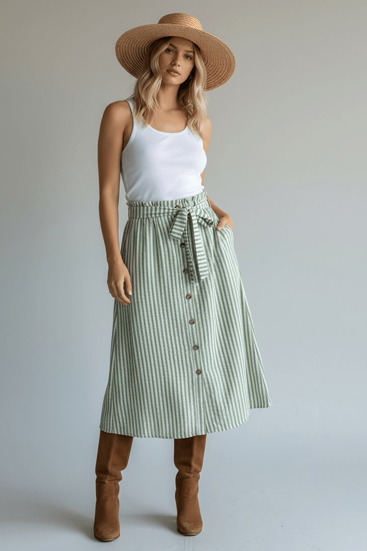 Jupe mi - longue Sans marque – S – Blanc/vert – État : Excellent - BiWear